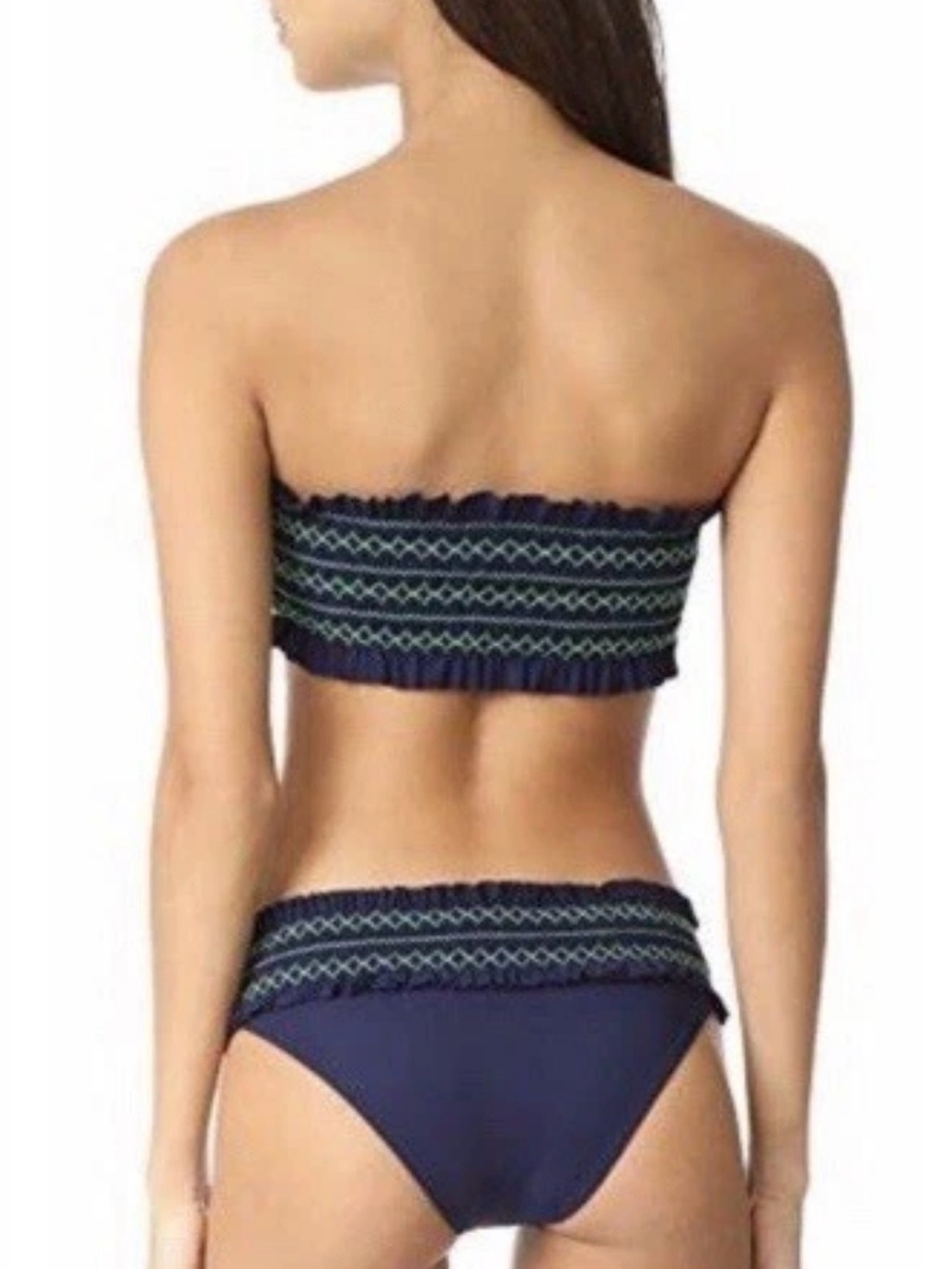 Tory Burch Navy Bandeau Bikini with Green Embroidered Detail - Picture 3 of 9